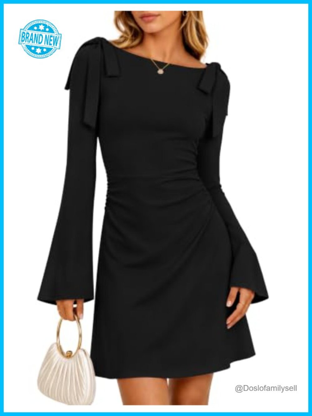 ZESICA Women's Long Sleeve Tie Shoulder Ruched Bodycon Mini Dress